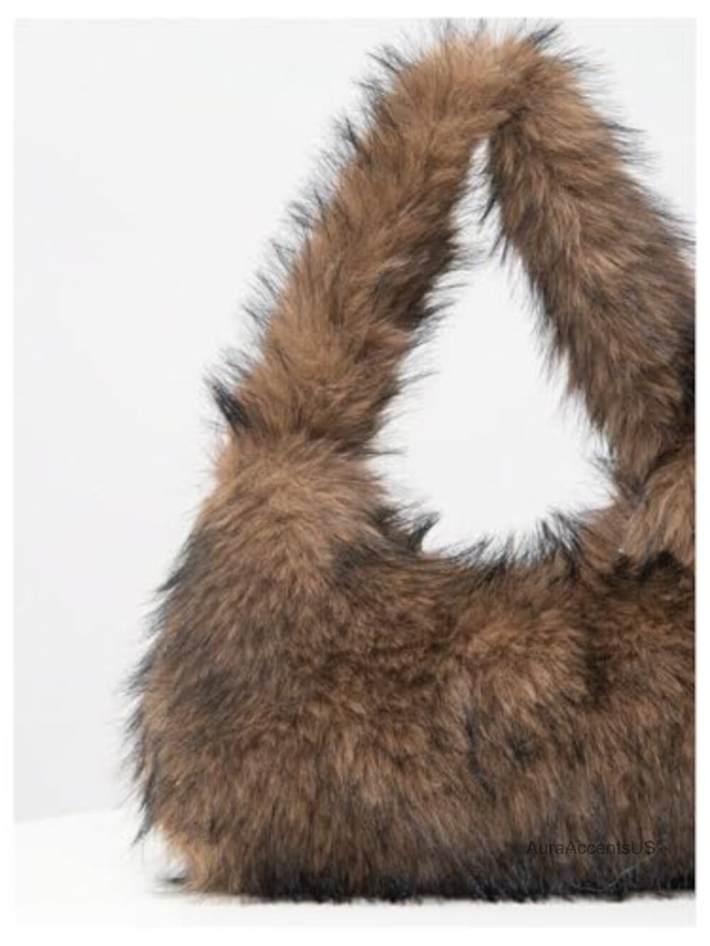 Faux Fur Crescent Shoulder Bag Fuzzy Plush Underarm Hobo Purse - Picture 3 of 6
